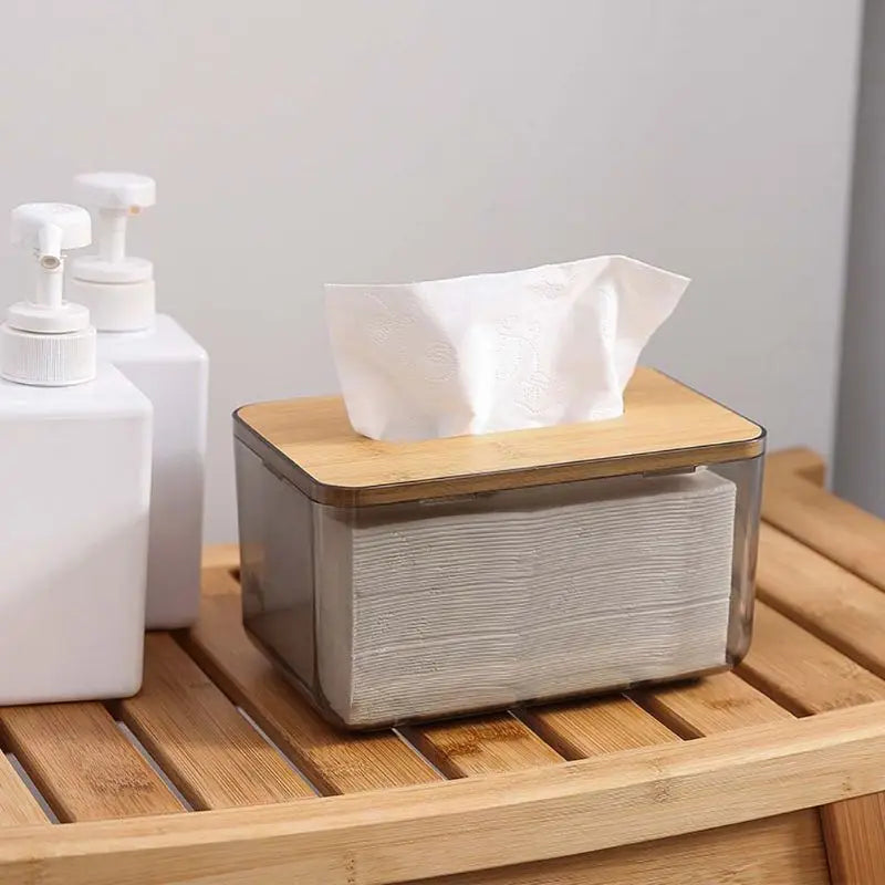Bamboo Wooden Cover Plastic Tissue Box Paper Holder Dispenser Home Storage Case