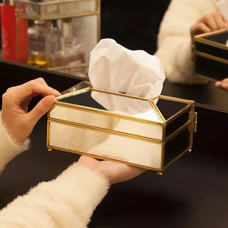 Luxury European Style Practical Mirror Glass Tissue Box Waterproof Paper Towel Holder Dressing Table Tray Home Decor